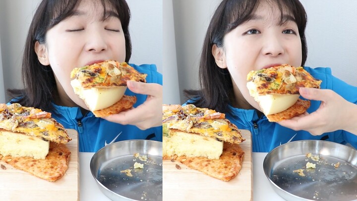 [Nado Official Chinese Subtitles] REAL Cheesecake Sandwich Pizza Mukbang – A New Way to Eat: Cheesec