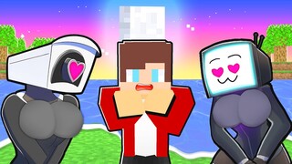 TV WOMAN and CAMERA WOMAN Has a CRUSH on Maizen in Minecraft!y(JJ and Mikey TV)