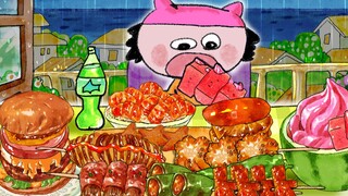 การ์ตูนอาหาร/หน้าร้อนหลังฝนตก จะพลาดไก่ทอดได้ยังไง?