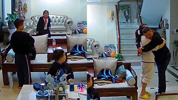 Người đàn ông đi tiếp khách về nhà, ôm chặt vợ không buông, đầu tựa lên vai liên tục lắc lư; phản ứn