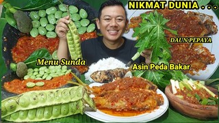 MUKBANG LALAPAN BATANG PEPAYA MENTAH VIRAL + PETE MENTAH + IKAN ASIN SAMBAL TERASI + IKAN BALADO