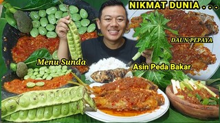 MUKBANG LALAPAN BATANG PEPAYA MENTAH VIRAL + PETE MENTAH + IKAN ASIN SAMBAL TERASI + IKAN BALADO