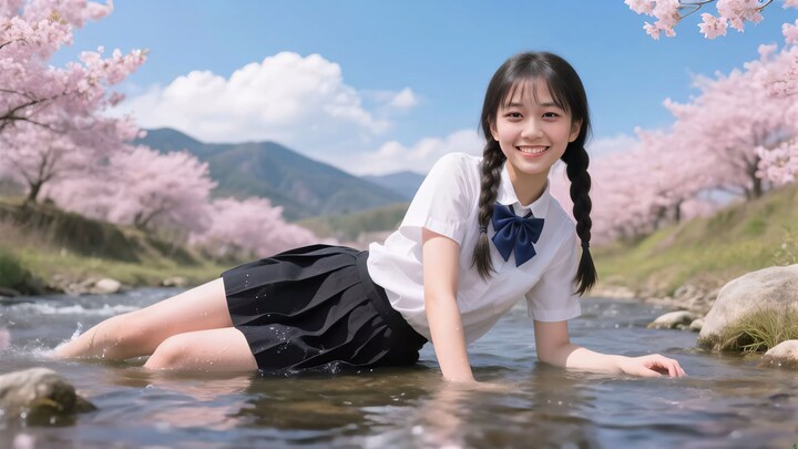 Girl playing in Mount Fuji