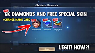 NEW! FREE! GIFT SUMMER 6K DIAMONDS AND SPECIAL SKIN! LEGIT!FREE DIAMONDS! | MOBILE LEGENDS 2023