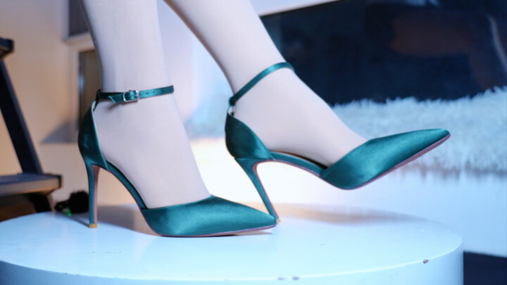 (Giày) Giày cao gót quai ngang màu xanh lá