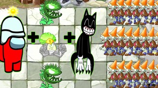 Sirehead+amongus+cartoon cat+dog+godzilla Peashooter Plants vs Zombies Animation