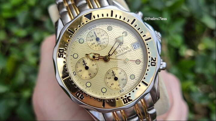 Jam tangan Bulova quartz chronograph 23K gold plated ref 1F28M 132054