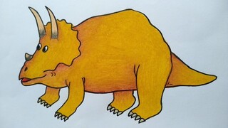 Menggambar dan mewarnai dinosaurus || Menggambar dinosaurus triseratops