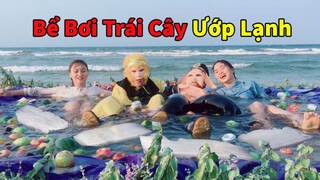 Làm Bể Ướp Lạnh Trái Cây Khổng Lồ Trên Bãi Biển Cùng 2 Em Bạch Cốt Tinh Xinh Đẹp - Ngộ Không TV