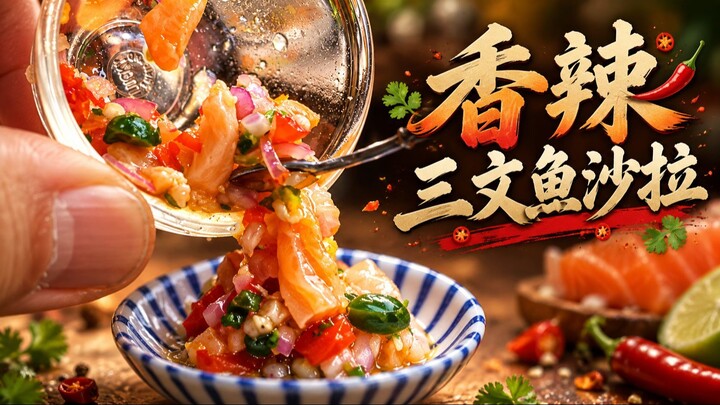 miniature real cooking Spicy Salmon Salad | Miniature salmon Recipes | mini food cooking