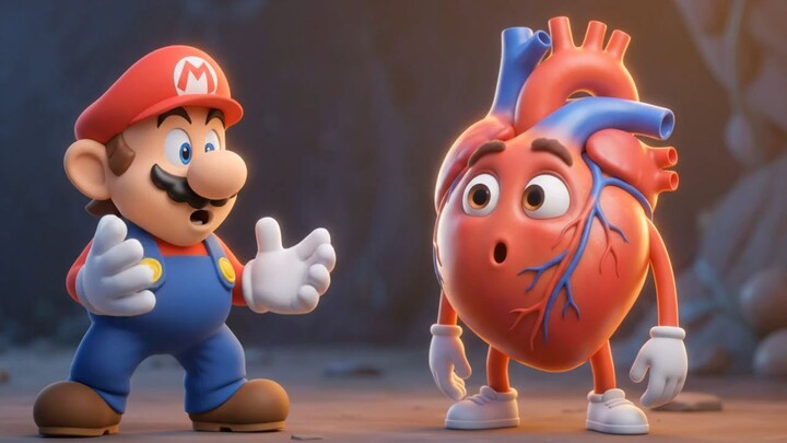 Action between Super Mario and the Heart