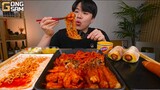 ASMR MUKBANG 직접 만든 떡볶이 불닭볶음면 소세지 핫도그 먹방 & 레시피 FIRE NOODLES AND Tteokbokki EATING SOUND!!!