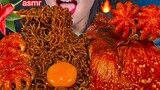 ASMR SPICY OCTOPUS SQUID MUSHROOMS + BLACK BEAN NOODLES MUKBANG MASSIVE เสียงการกิน