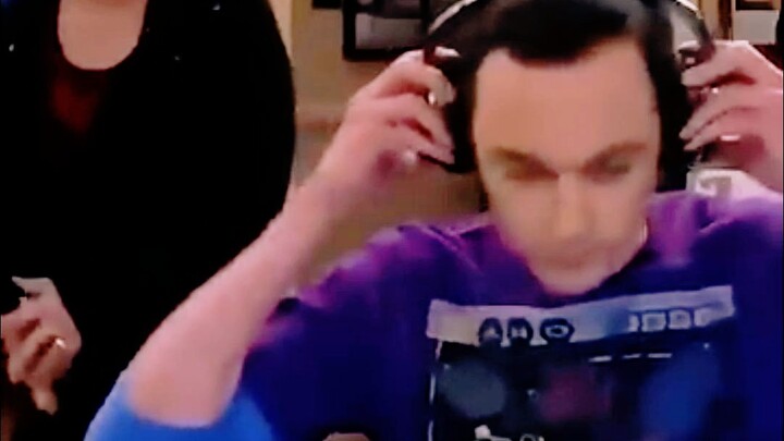 Helping Sheldon test noise-canceling headphones...