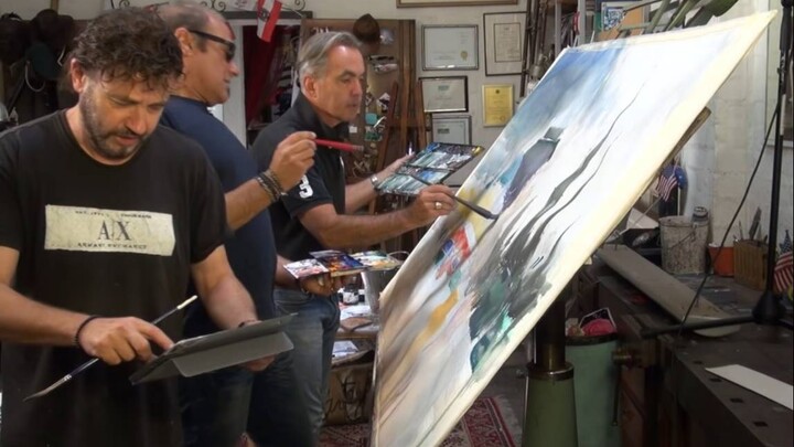 Ba bậc thầy hội họa màu nước cùng nhau vẽ cảnh phố, sức hút nghệ thuật cực mạnh, khiến adrenaline dâ