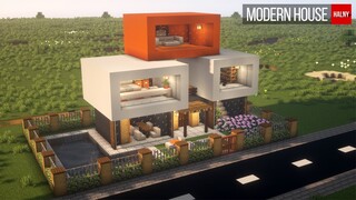 Modern house in minecraft with a swimming pool