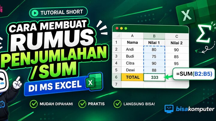 cara rumus penjumlahan/sum ms excel