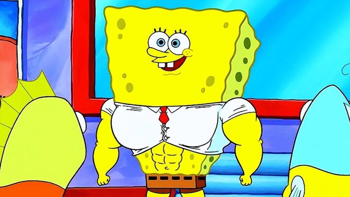 Animation commentary: The opening of the Shrimp King Gym, SpongeBob has developed a body of muscular