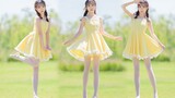 Sunshine, gress field, yellow skirt, bare feet girl, a sign of love