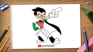 Cara melukis Robin dari Teen Titans Go! • How to draw Robin of Teen Titans Go!