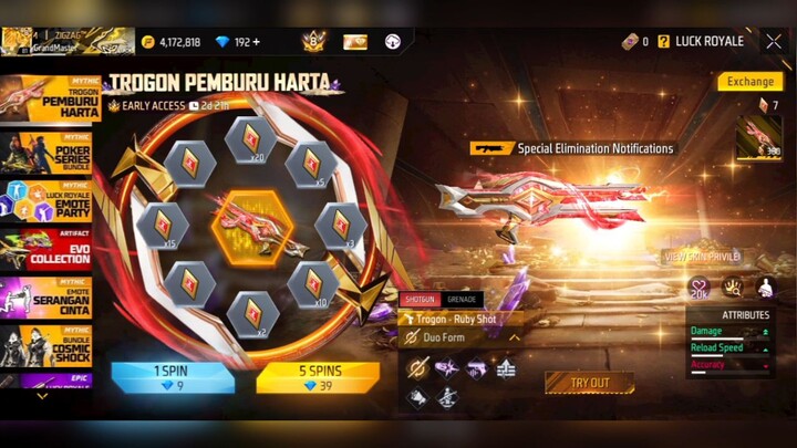 Spin Trogon Pemburu Harta ff Trogon Ruby shot