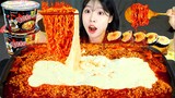 ASMR MUKBANG| 직접 만든 치즈 불닭볶음탕면 핫도그 김밥 먹방 & 레시피 FRIED CHICKEN AND FIRE NOODLES EATING