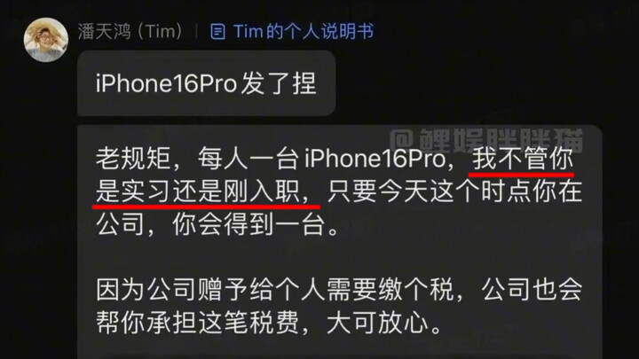 Pemilik Film & TV Hurricane, Tim, memberikan kepada setiap karyawan satu unit iPhone 16 Pro dan Appl