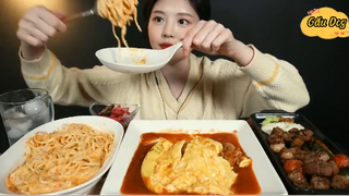 Trứng omalet, mì Ý sốt kem cay, bít tết cube 3 #anngonmoingay