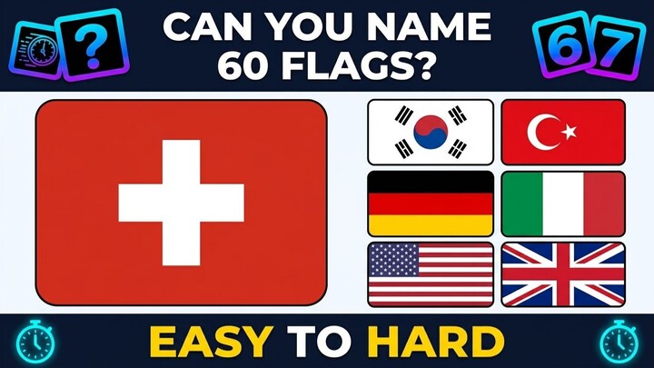 Guess The Flag Challenge: Can You Name 60 World Flags? (Level: Easy to Hard)