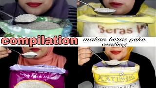 RAW RICE EATING|| COMPILATION RAW RICE  |MAKAN BERAS DIKARUNG PLASTIK PAKE CENTONG|ASMR INDONESIA