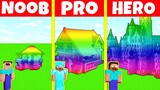 Minecraft Battle: NOOB vs PRO vs HEROBRINE: RAINBOW HOUSE BASE BUILD CHALLENGE / Animation