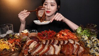 SUB)겉바속촉 윤기좔좔 튀김족발 먹방 ! 🍖 막국수에 주먹밥까지 쌈싸먹기 fried jokbal makguksu mukbang ASMR