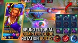 BRUNO TUTORIAL, COMPLETE GUIDE, ROTATION AND BUILDS | BRUNO BEST BUILD 2021 - MASTER BODAK MLBB