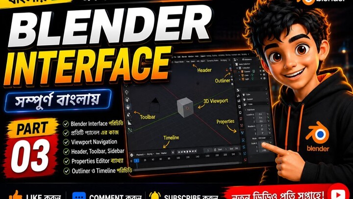 🔥 Blender Interface | সম্পূর্ণ বাংলায় | Part 03