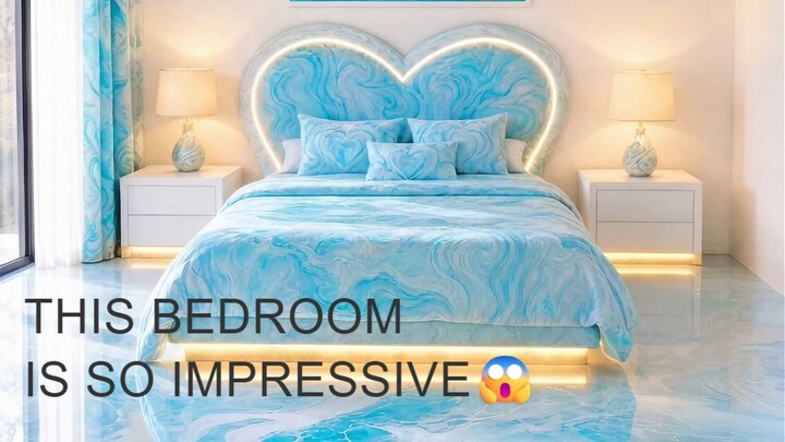 THIS BEDROOM IS SO IMPRESSIVE😱🩵🌊Blue Heart Diamond Ocean Wave Epoxy Luxury Floor🩵🌊 #epoxy #epox