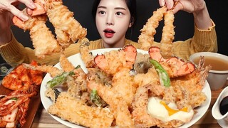 SUB)처음부터 끝까지 바삭한 대왕 텐동 먹방!🍤 랍스타 꽃게튀김 새우튀김 장어 꽈리고추 버섯까지 리얼사운드 Crunchy Tenpura Mukbang Asmr