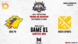 ONIC PH vs BREN GAME 01 | MPLPH S10 W5D2 | Onic Philippines vs Bren Esports