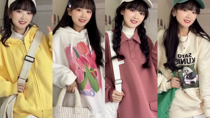 Berbagi padu padan sweatshirt mudah dipadu untuk awal musim semi✨ Ayo jadi gadis penuh semangat bers