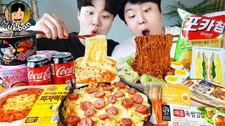 ASMR MUKBANG 편의점 핵불닭 미니!! 떡볶이 & 핫도그 & 치즈 피자 FIRE Noodle & HOT DOG & CHEESE PIZZA EATING SOUND!