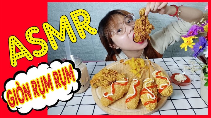 ASMR fried chicken and hotdog mukbang : hotdog mì tôm, gà chiên giòn  #130