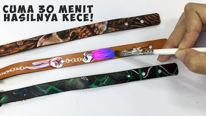 CUSTOM GELANG KULIT CUMA 30 MENIT! HASILNYA KEREN BANGET! Lukis, Gambar Gelang Kulit