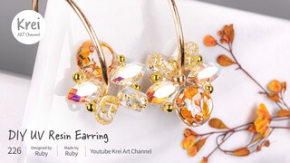 【簡易クラフトUV レジン】DIYでドライフラワーを使ってピアスを作りました〜♪ UV Resin -Easy DIY Dried Flower in UV Resin Earring.