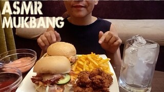 ASMR MUKBANG HOMEMADE CHEESE BACON BURGER, CHICKEN ALA HOTSHOTS & FRENCH FRIES | NO TALKING