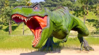 2x GREEN T-REX vs 2x STEGOSAURUS DINOSAURS BATTLE - Jurassic World Evolution 2