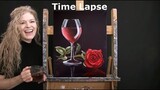 TIME LAPSE - Learn How to Paint "ROSE AND ROSÉ" with Acrylic - Floral Still Life Step by Step Lesson
