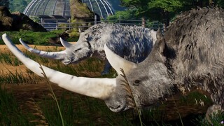 2 Woolly Rhino & 2 T-Rex Breakout & Fight! Jurassic World Evolution Mods (4K 60FPS)