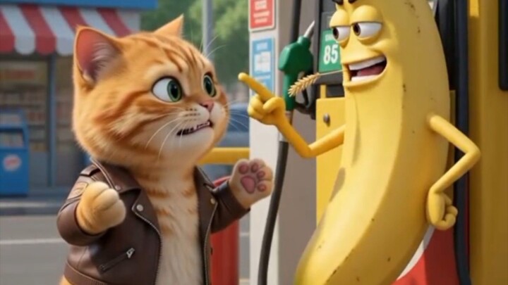 cat and banana 🍌 fight banana not fill cat car fule