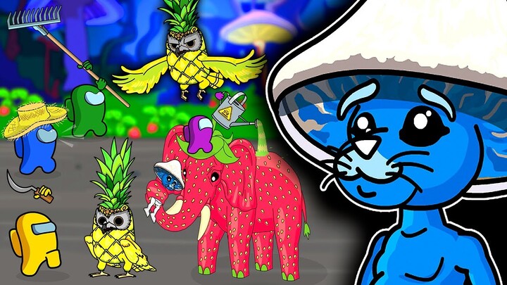 BLUE SMURF CAT vs STRAWBERRY ELEPHANT & PINEAPPLE OWL Battle | Among Us | Toonz Animation