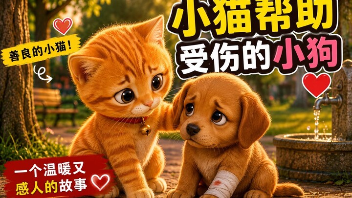 小猫帮助受伤的小狗 🐱❤️🐶