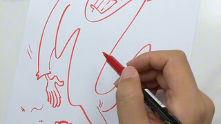 The daughter doodles a few strokes, and dad turns it into a painting.